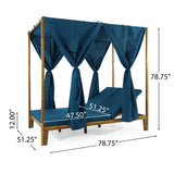 Noble House Kinzie Outdoor 2 Seater Adjustable Acacia Wood Daybed with Curtains, Teak and Blue