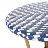 Picardy Outdoor Aluminum French Bistro Table, Navy Blue, White, and Bamboo Finish Noble House