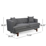 Noble House Mableton Mid-Century Modern Upholstered 3 Seater Sofa, Charcoal and Espresso