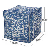 Noble House Isleta Contemporary Fabric Cube Pouf, Blue and White