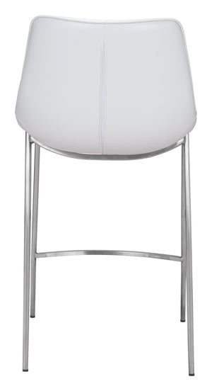 Zuo Modern Magnus 100% Polyurethane, Plywood, Stainless Steel Modern Commercial Grade Counter Stool Set - Set of 2 White, Silver 100% Polyurethane, Plywood, Stainless Steel