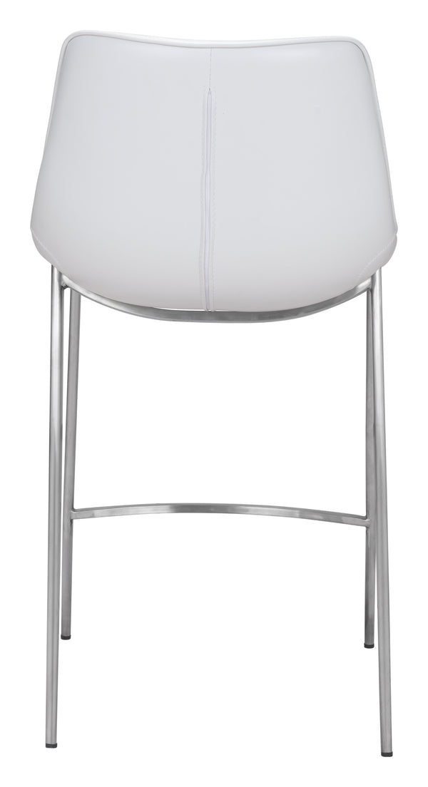 Zuo Modern Magnus 100% Polyurethane, Plywood, Stainless Steel Modern Commercial Grade Counter Stool Set - Set of 2 White, Silver 100% Polyurethane, Plywood, Stainless Steel