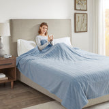 Ribbed Micro Fleece Casual 100% Polyester Tri-rib Fleece Heated Blanket Blue King: 100x90"