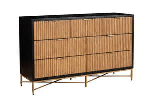 Larsen Dresser - Elegant Black Mahogany with Gold Accents, Textured Drawers & Felt-Lined Top Drawer