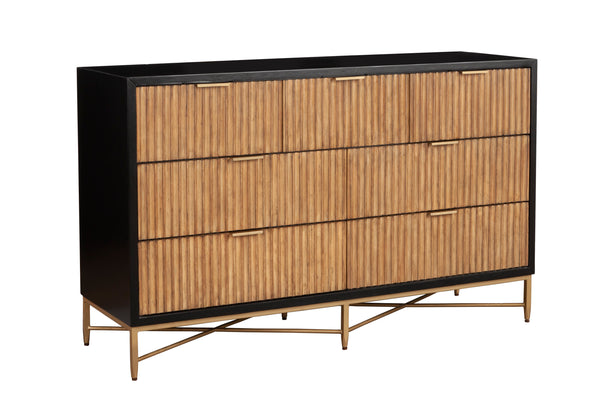 Larsen Dresser - Elegant Black Mahogany with Gold Accents, Textured Drawers & Felt-Lined Top Drawer