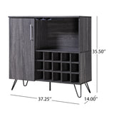 Lochner Mid-Century Modern 15-Bottle Wine and Bar Cabinet, Sonoma Gray Oak and Black Noble House