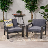 Santa Ana Outdoor Acacia Wood Club Chairs with Cushions, Brushed Dark Gray and Dark Gray Noble House