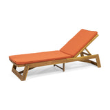 Maki Outdoor Acacia Wood Chaise Lounge and Cushion Sets, Teak and Rust Orange Noble House