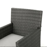 Sardinia Outdoor 7 Piece Grey Wicker Oval Dining Set with Light Grey Water Resistant Cushions Noble House
