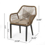 Russel Outdoor Wicker Dining Chair with Cushion, Light Brown and Beige Noble House