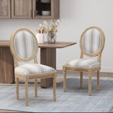 Phinnaeus French Country Fabric Dining Chairs, Gray Stripes and Light Beige Noble House