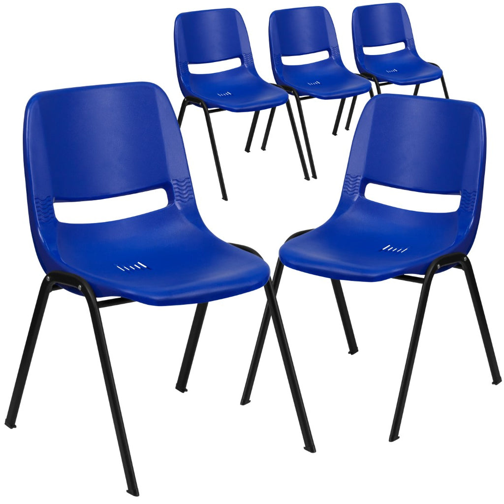 English Elm EE2430 Classic Commercial Grade Plastic Stack Chair Navy Plastic/Black Frame EEV-15898