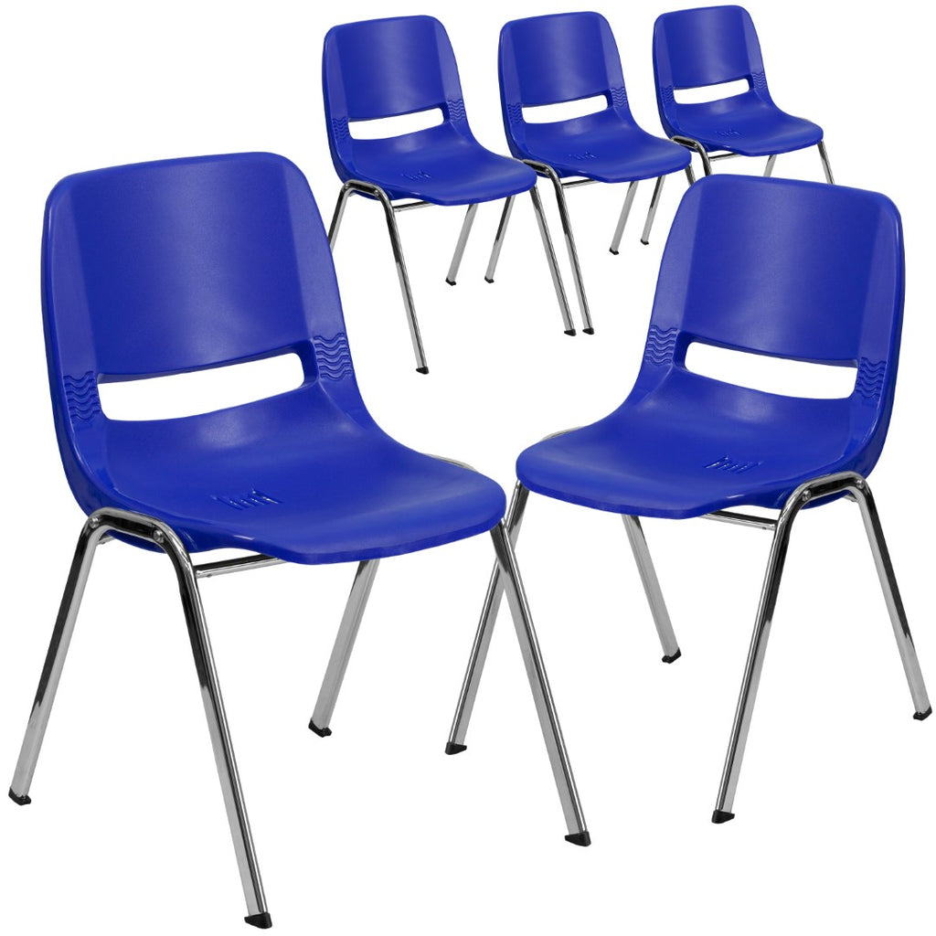English Elm EE2430 Classic Commercial Grade Plastic Stack Chair Navy Plastic/Chrome Frame EEV-15899