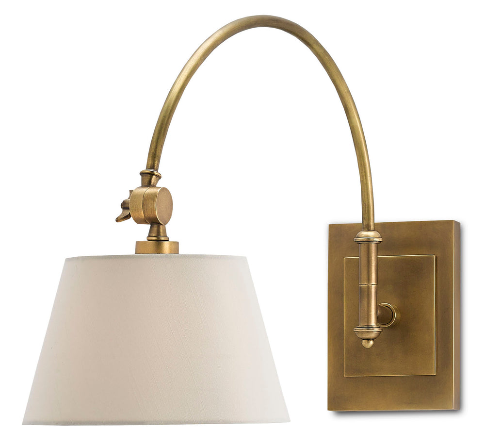 Ashby Antique Brass Swing-Arm Sconce: Classic Reading Lamp with Elegant Fabric Shade & Versatile Style