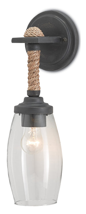 Hightider Wall Sconce: Nautical Charm with Recycled Glass Shade & Wrought Iron Frame, UL Listed