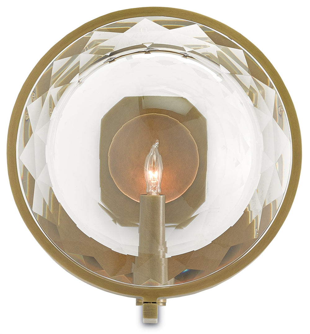 MarjieScope Wall Sconce - Antique Brass Designer Fixture with Crystal Prism for Elegant Lighting