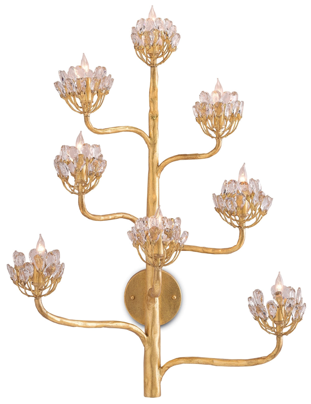 Agave Americana Gold Wall Sconce – Elegant 8-Light Fixture with Hand-Forged Metal & Crystal Accents