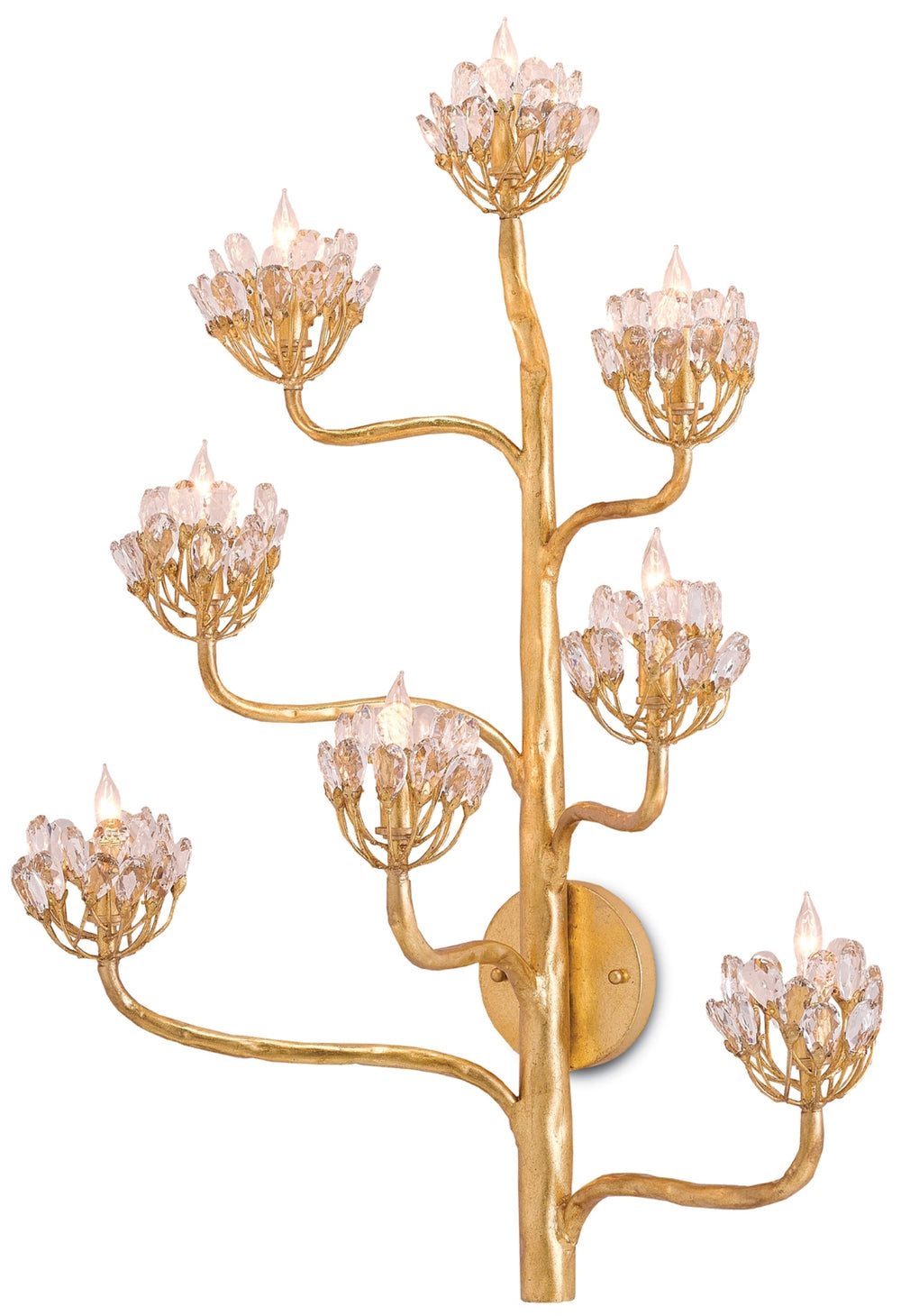 Agave Americana Gold Wall Sconce – Elegant 8-Light Fixture with Hand-Forged Metal & Crystal Accents