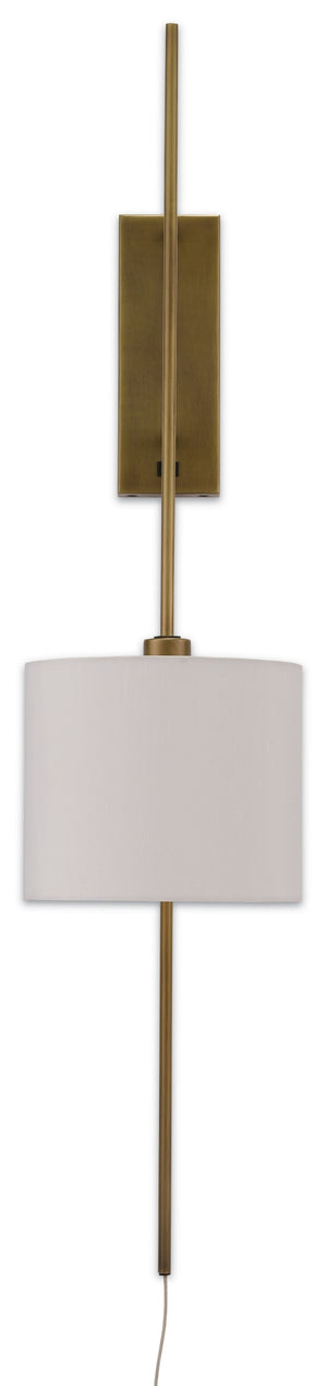 Savill Wall Sconce - Antique Brass, Contemporary Design with Off-White Shade & 8' Cord for Elegance