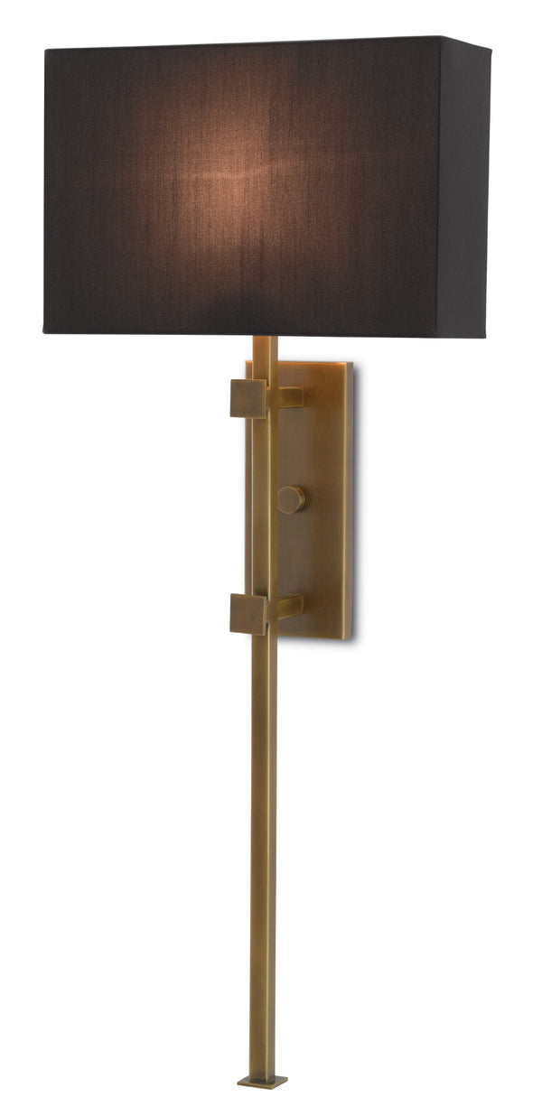 Edmund Wall Sconce - Elegant Antique Brass Design with Black Shantung Shade for Modern Spaces