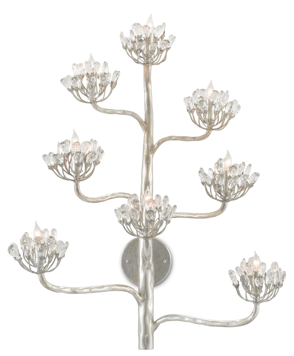 Agave Americana Silver Wall Sconce - Stunning 8-Light Fixture with Crystal Accents & Modern Design