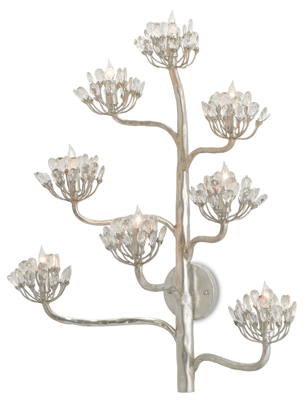 Agave Americana Silver Wall Sconce - Stunning 8-Light Fixture with Crystal Accents & Modern Design