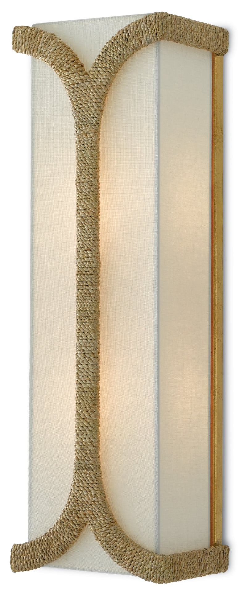 Carthay Wall Sconce - Elegant Curved Design with Abacá Rope, Linen Shade & Dark Gold Leaf Finish