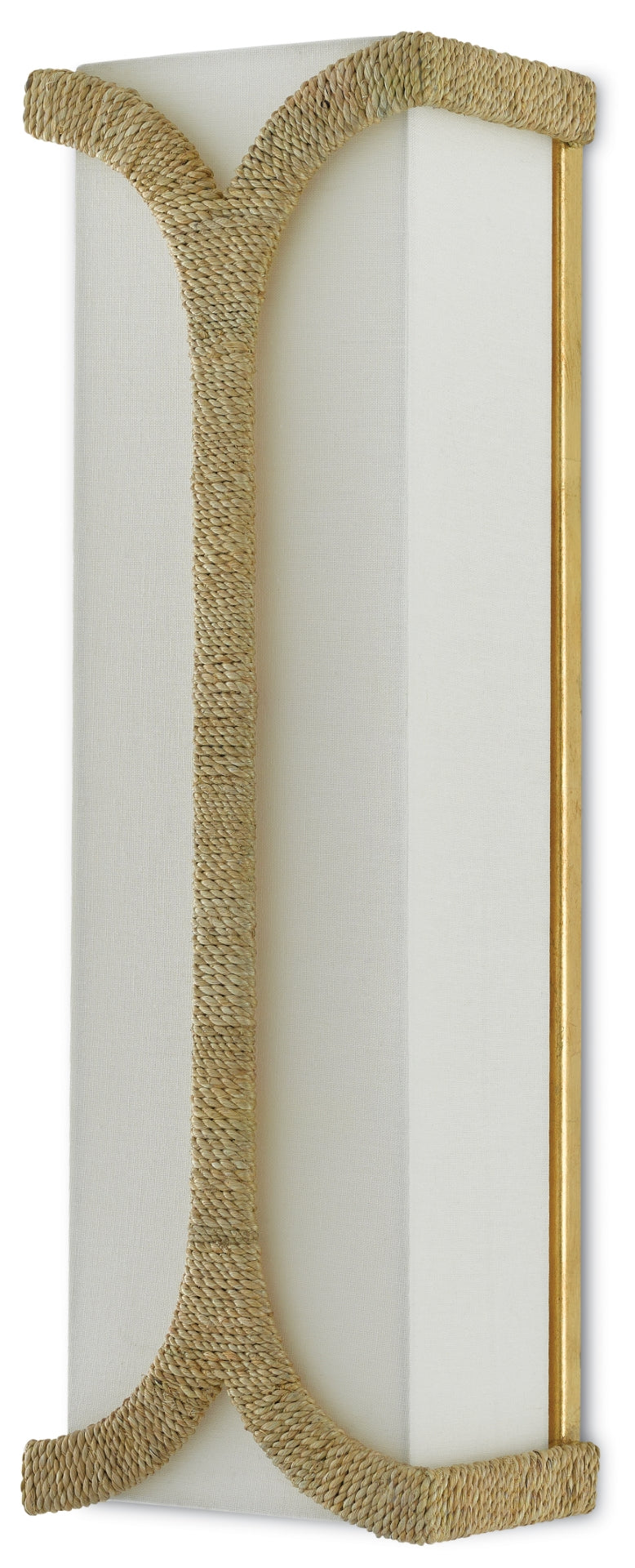 Carthay Wall Sconce - Elegant Curved Design with Abacá Rope, Linen Shade & Dark Gold Leaf Finish