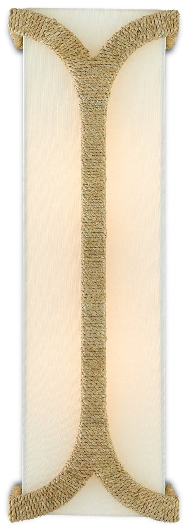 Carthay Wall Sconce - Elegant Curved Design with Abacá Rope, Linen Shade & Dark Gold Leaf Finish