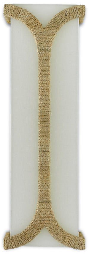 Carthay Wall Sconce - Elegant Curved Design with Abacá Rope, Linen Shade & Dark Gold Leaf Finish