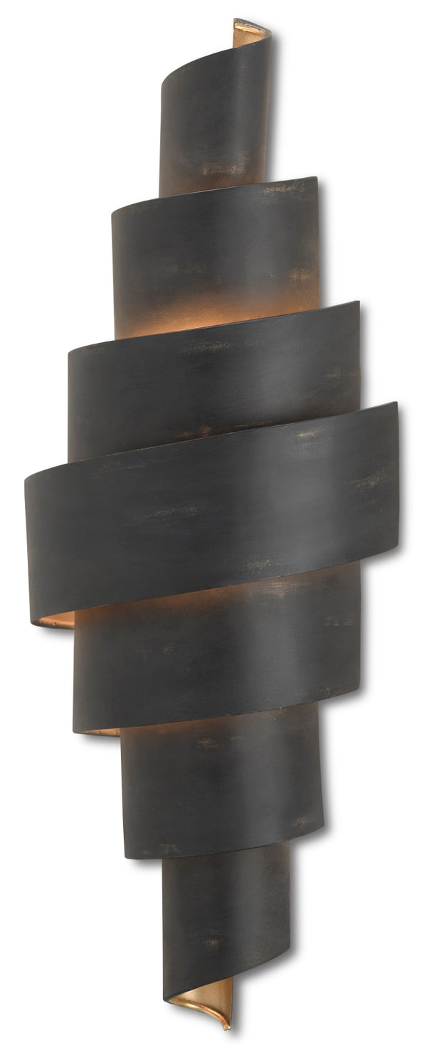 Chiffonade Wall Sconce - Elegant Wrought Iron Design with Antique Black & Gold Finish for Warm Glow