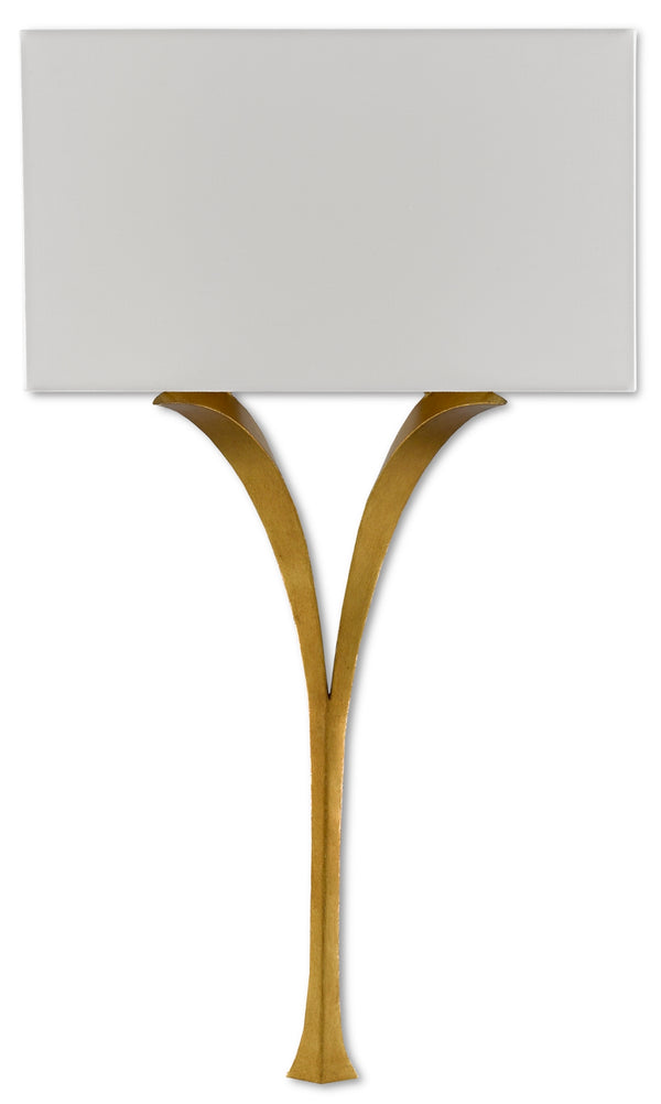 Choisy Wall Sconce - Elegant Antique Gold Leaf Wrought Iron Lighting with White Linen Shade Design