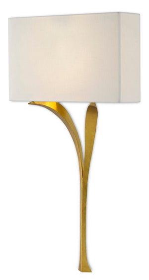 Choisy Wall Sconce - Elegant Antique Gold Leaf Wrought Iron Lighting with White Linen Shade Design