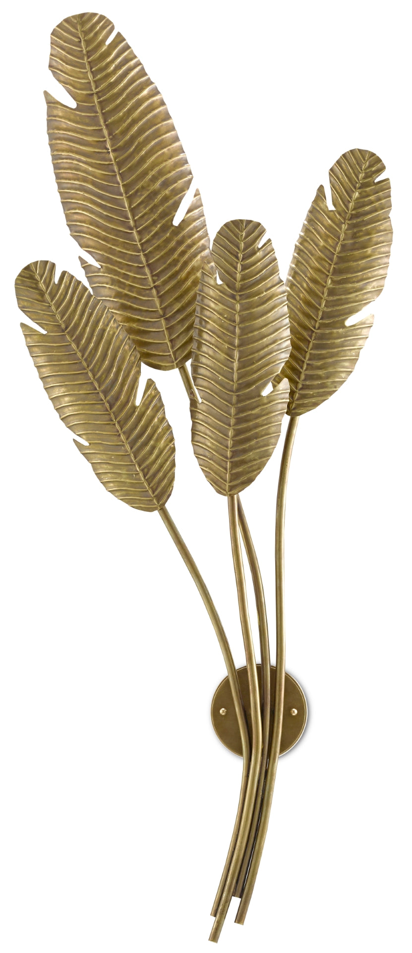 Tropical Wall Sconce - Vintage Brass Finish with Life-Like Leaves, Perfect for Damp Locations