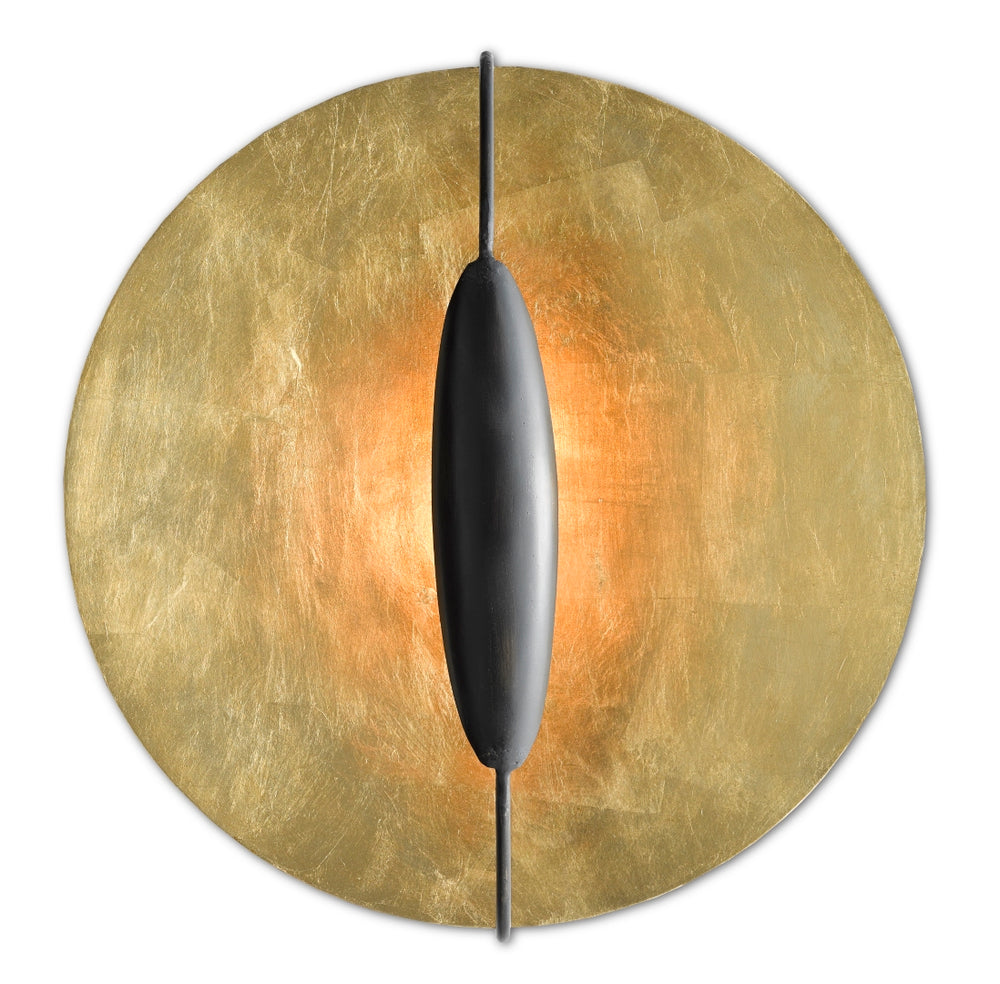 Pinders Contemporary Gold Leaf Wall Sconce with Elegant French Black Pod for Warm Illumination