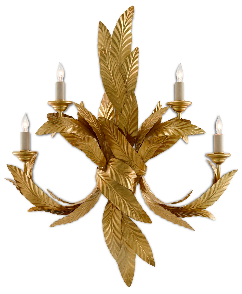 Apollo Wall Sconce in Contemporary Gold Leaf - Elegant Crown Design for Damp Locations, Handcrafted