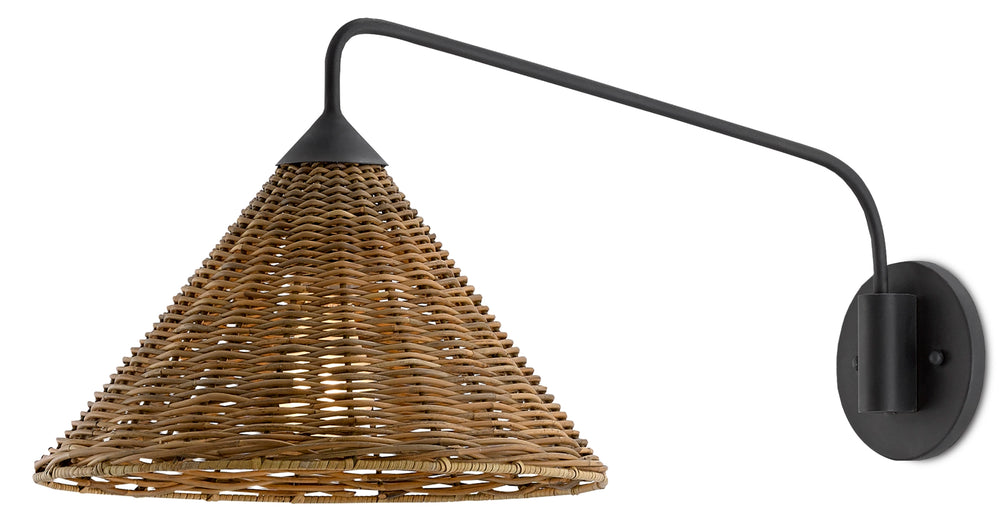 Basket Wall Sconce - Woven Arurog Shade with Wrought Iron Frame for Chic Indoor Lighting Decor