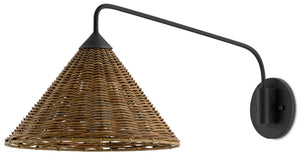 Basket Wall Sconce - Woven Arurog Shade with Wrought Iron Frame for Chic Indoor Lighting Decor