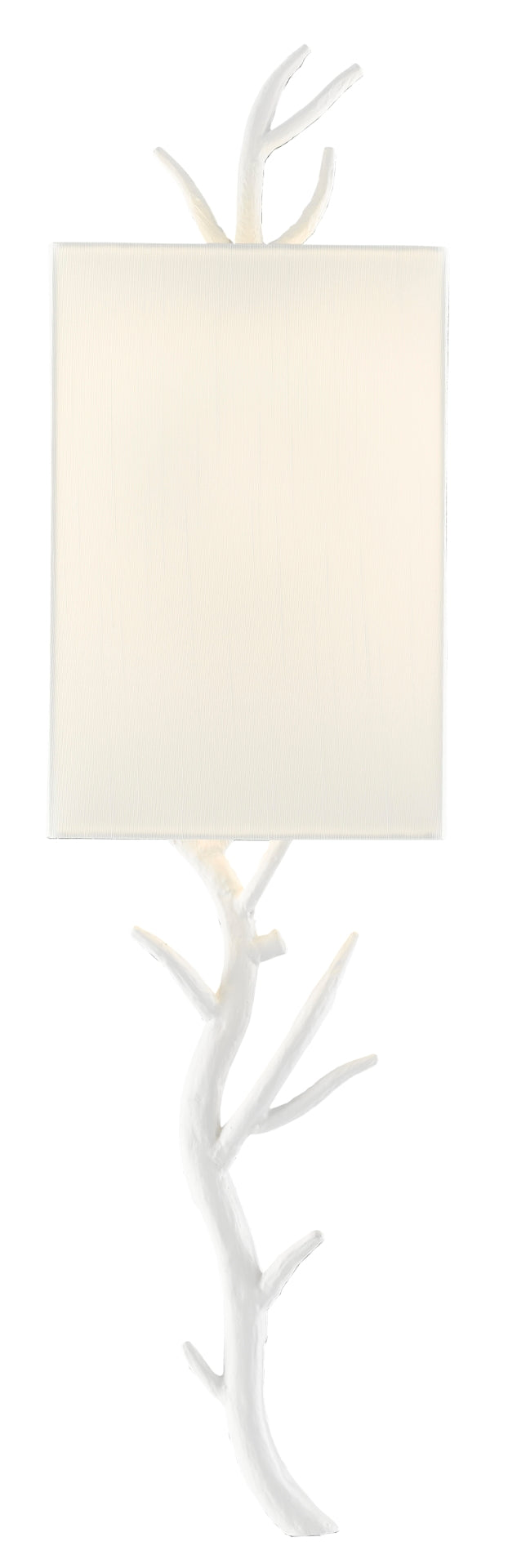 Baneberry Wall Sconce, Right - Elegant Gesso White Wrought Iron Design with Off-White Shade Accents