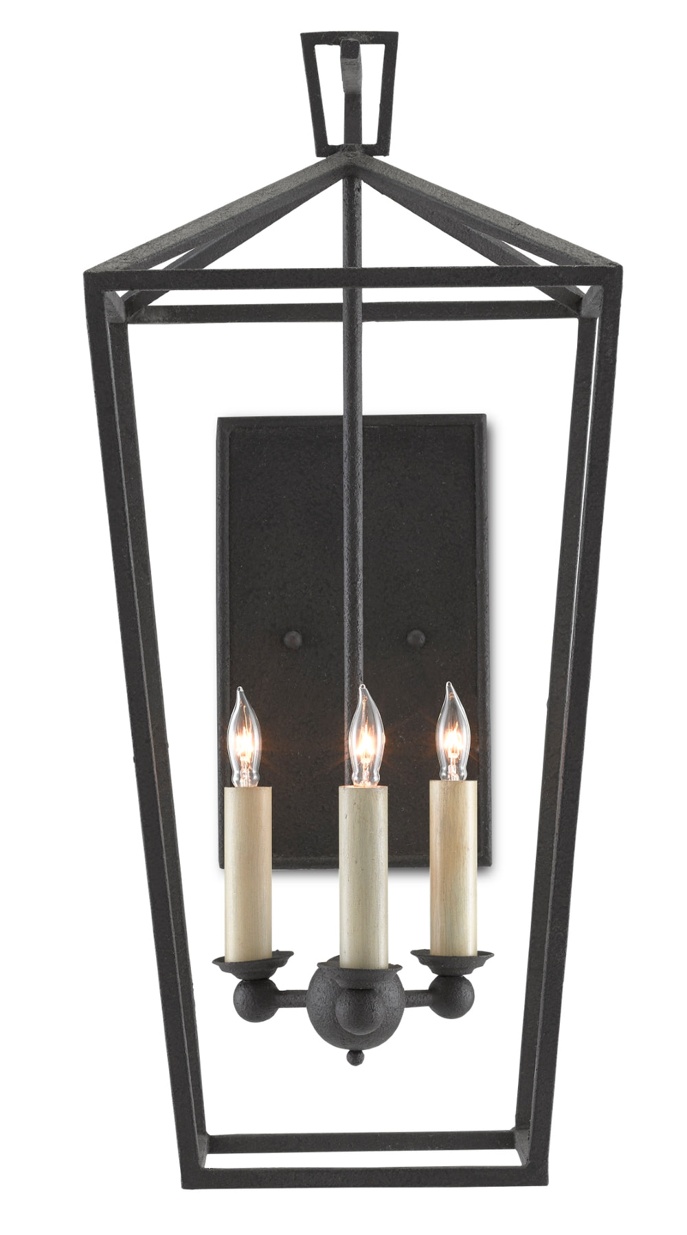 Denison Hammered Wrought Iron Wall Sconce in Molé Black – Classic Lantern Design for Damp Locations