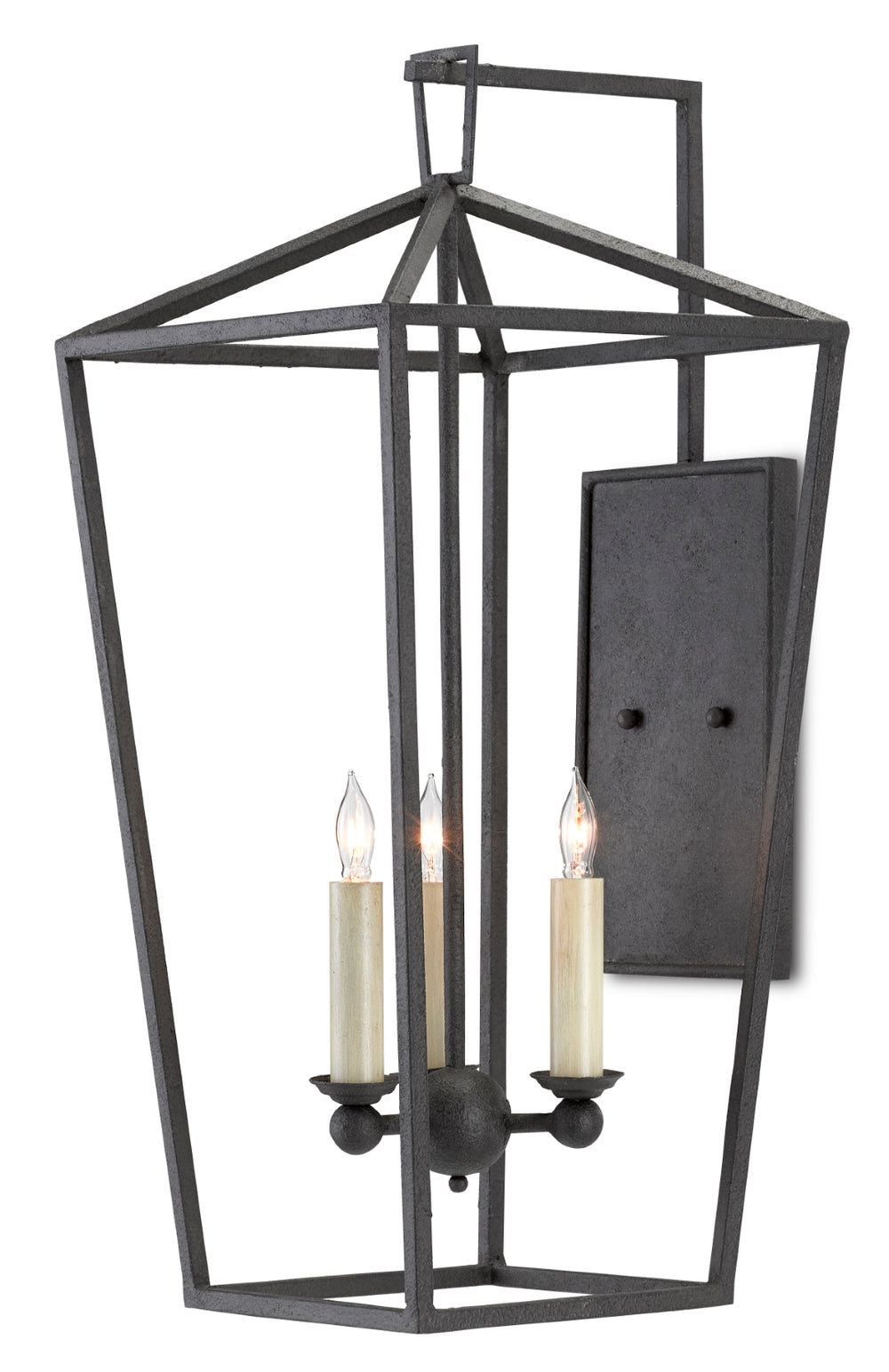 Denison Hammered Wrought Iron Wall Sconce in Molé Black – Classic Lantern Design for Damp Locations