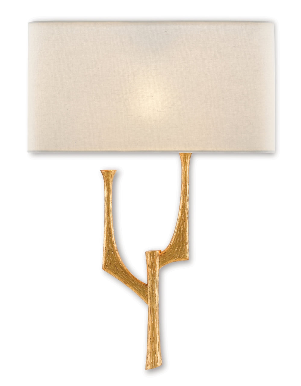 Bodnant Modern Antique Gold Leaf Wall Sconce - Wrought Iron Design with Off-White Linen Shade