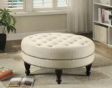 Traditional Round Upholstered Tufted Ottoman Oatmeal