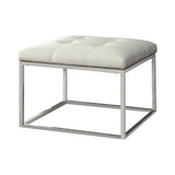 Contemporary White Leatherette Tufted Ottoman with Chrome Frame - Stylish Multi-Functional Bench