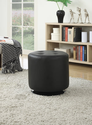 Contemporary Round Ottoman with Tufted Seat and Swivel Chrome Base for Stylish and Practical Seating