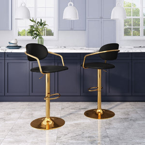Zuo Modern Gusto 100% Polyurethane, Plywood, Steel Modern Commercial Grade Barstool Black, Gold 100% Polyurethane, Plywood, Steel