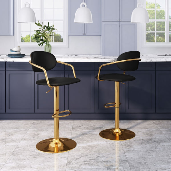 Zuo Modern Gusto 100% Polyurethane, Plywood, Steel Modern Commercial Grade Barstool Black, Gold 100% Polyurethane, Plywood, Steel