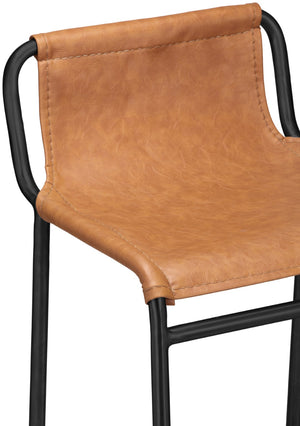 Dax Faux Leather / Iron Contemporary Cognac Faux Leather Counter Stool - 15.5" W x 15" D x 33" H