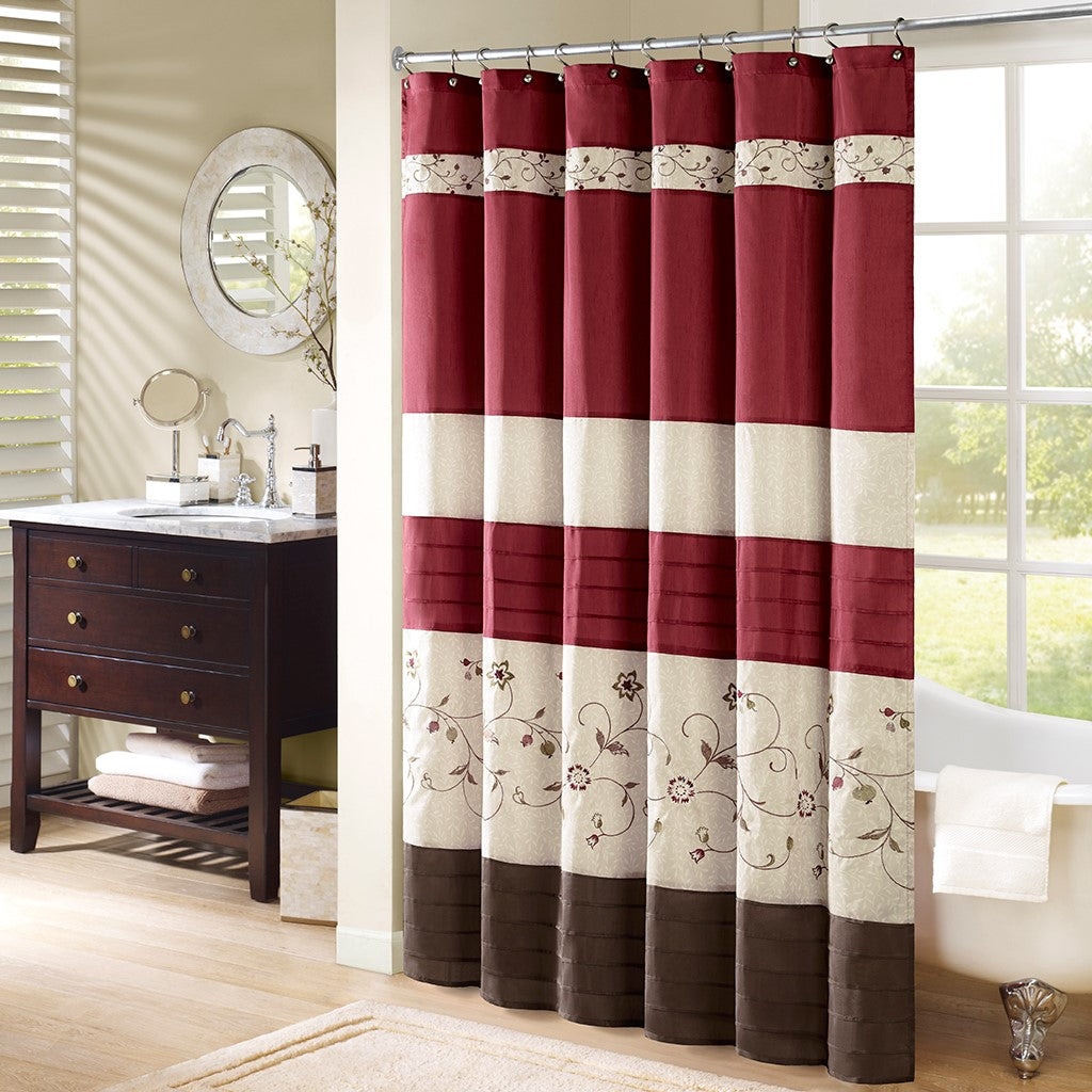Madison Park Serene Transitional Faux Silk Lined Shower Curtain W/Embroidery MP70-644