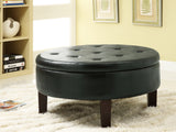 Traditional Round Tufted Upholstered Storage Ottoman Dark Brown